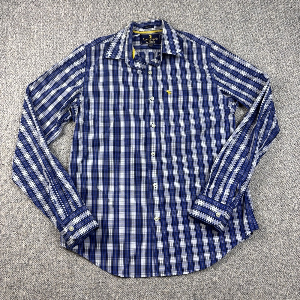 Abercrombie & Fitch Long Sleeve Button Down Muscle Shirt Blue And Yellow Stripes